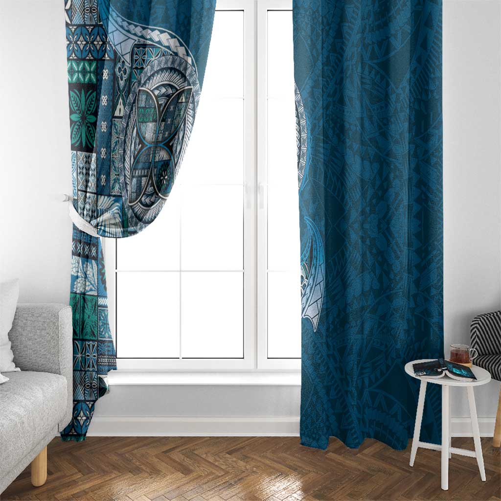 Samoan Siapo Art Tattoo Polynesian Pattern Window Curtain Teal Color - Polynesian Pride