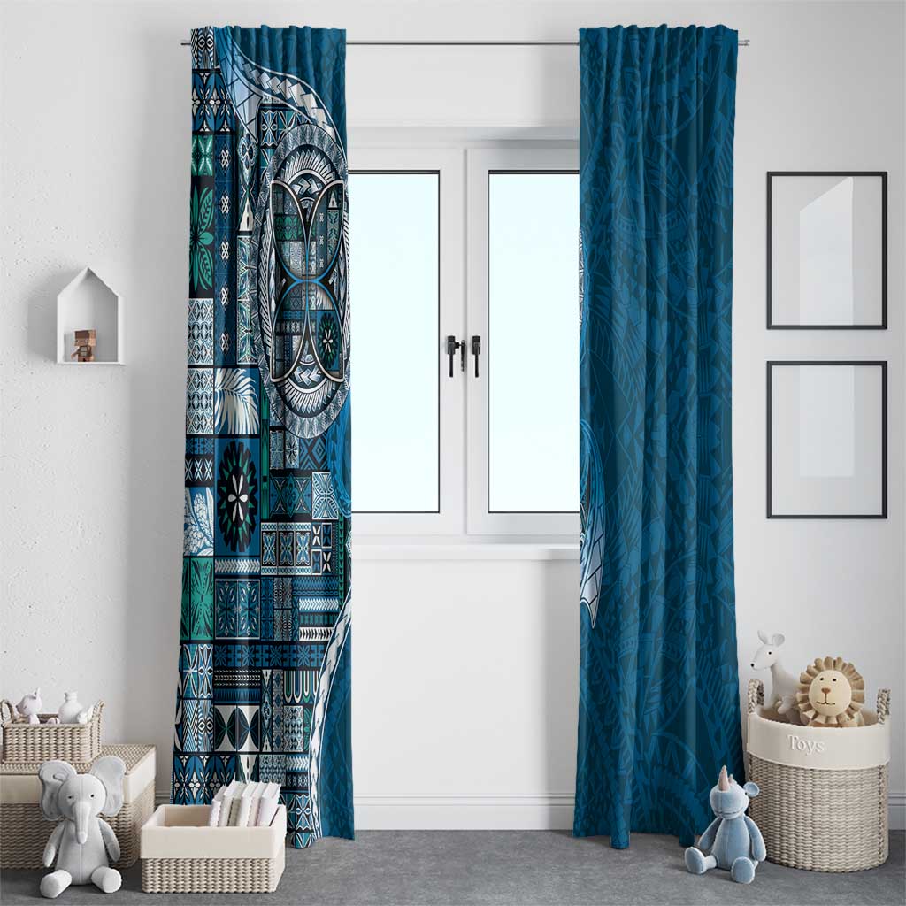 Samoan Siapo Art Tattoo Polynesian Pattern Window Curtain Teal Color - Polynesian Pride