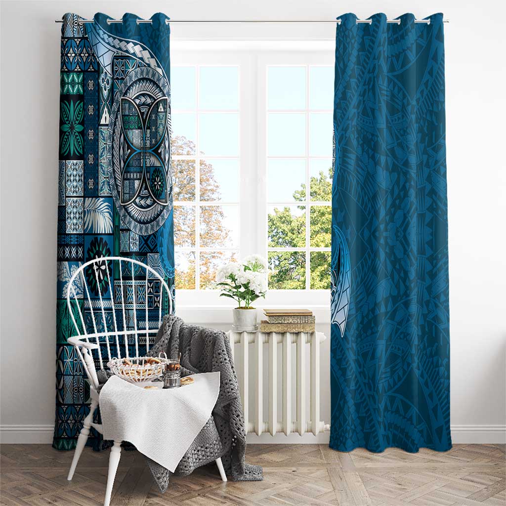 Samoan Siapo Art Tattoo Polynesian Pattern Window Curtain Teal Color - Polynesian Pride
