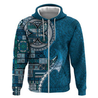 Samoan Siapo Art Tattoo Polynesian Pattern Zip Hoodie Teal Color - Polynesian Pride