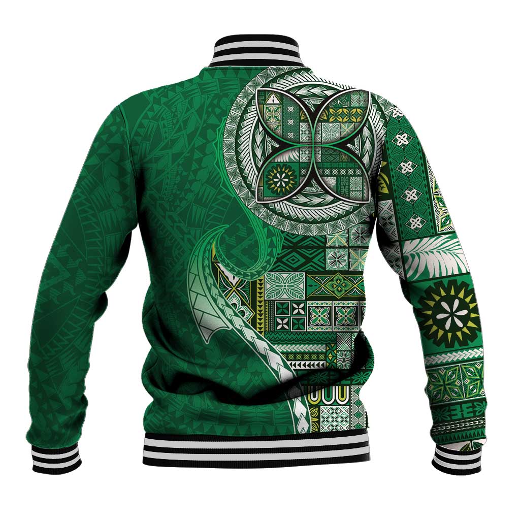 Samoan Siapo Art Tattoo Polynesian Pattern Baseball Jacket Green Color - Polynesian Pride