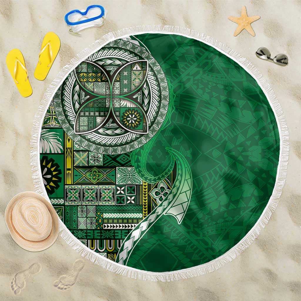 Samoan Siapo Art Tattoo Polynesian Pattern Beach Blanket Green Color - Polynesian Pride