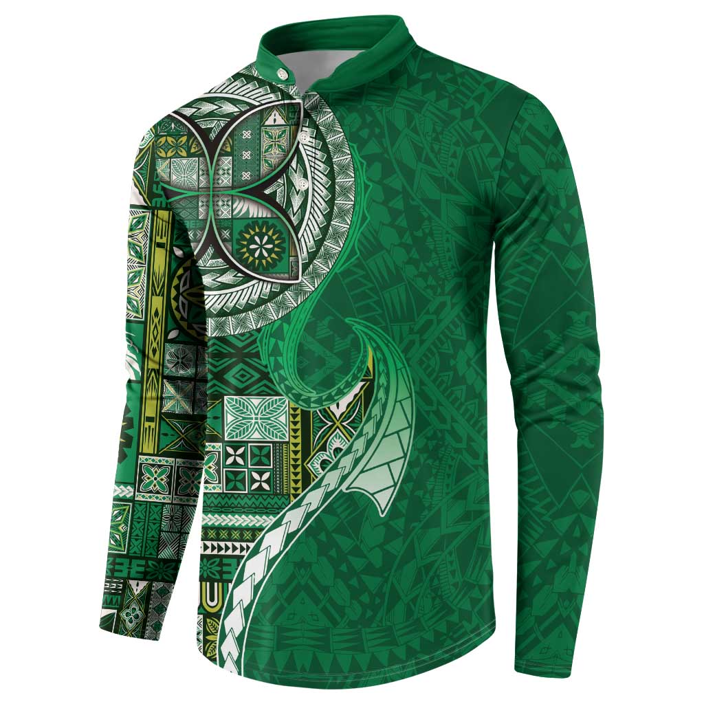 Samoan Siapo Art Tattoo Polynesian Pattern Button Sweatshirt Green Color - Polynesian Pride