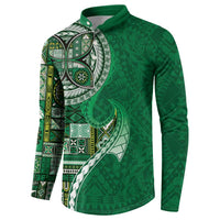 Samoan Siapo Art Tattoo Polynesian Pattern Button Sweatshirt Green Color - Polynesian Pride