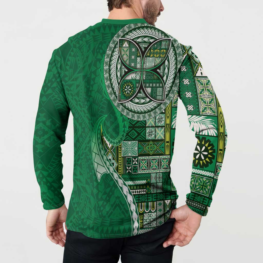 Samoan Siapo Art Tattoo Polynesian Pattern Button Sweatshirt Green Color - Polynesian Pride