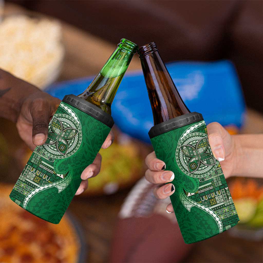 Samoan Siapo Art Tattoo Polynesian Pattern 4 in 1 Can Cooler Tumbler Green Color - Polynesian Pride