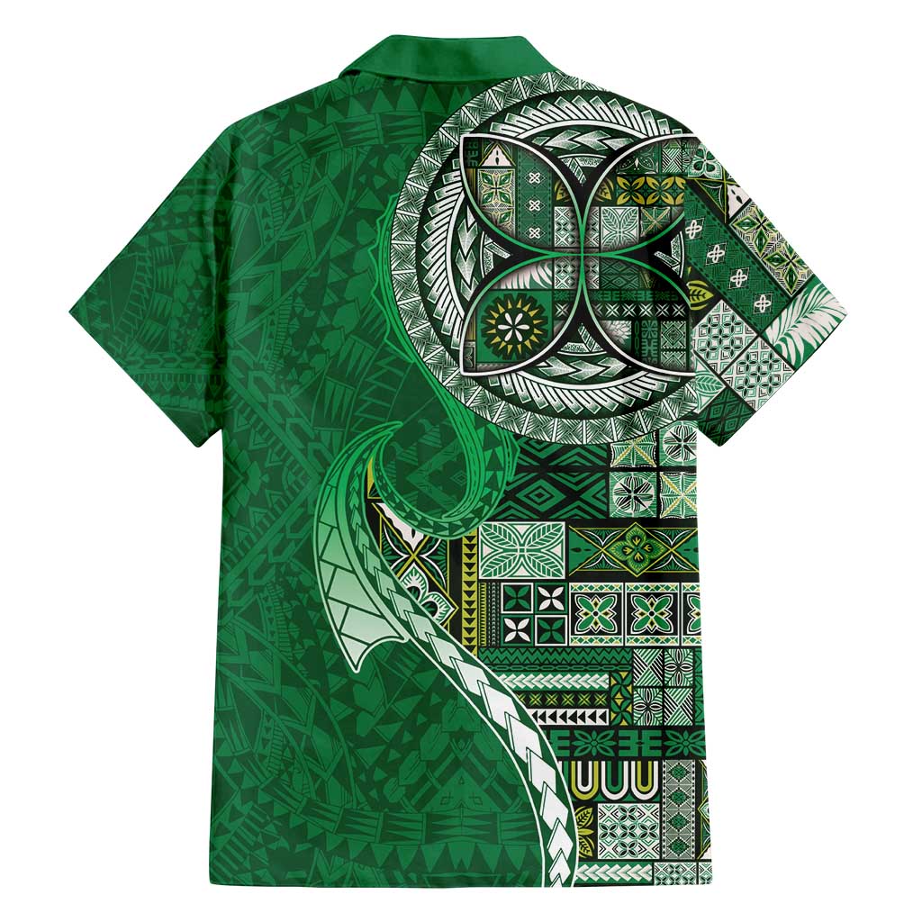 Samoan Siapo Art Tattoo Polynesian Pattern Family Matching Long Sleeve Bodycon Dress and Hawaiian Shirt Green Color LT03 - Polynesian Pride