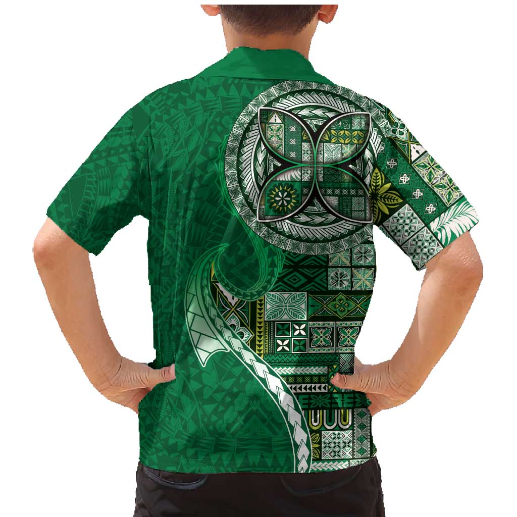 Samoan Siapo Art Tattoo Polynesian Pattern Family Matching Mermaid Dress and Hawaiian Shirt Green Color LT03 - Polynesian Pride