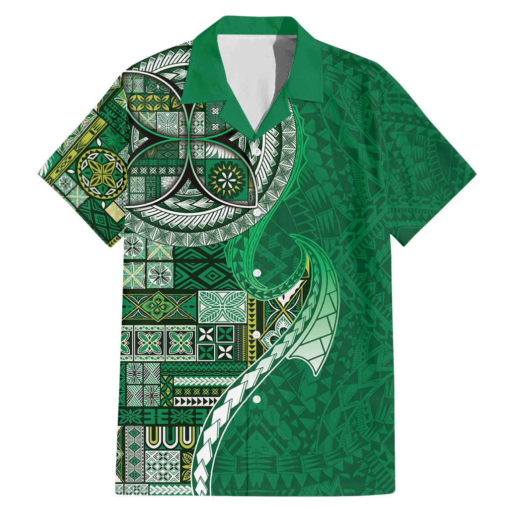Samoan Siapo Art Tattoo Polynesian Pattern Family Matching Mermaid Dress and Hawaiian Shirt Green Color LT03 Dad's Shirt - Short Sleeve Green - Polynesian Pride