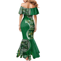 Samoan Siapo Art Tattoo Polynesian Pattern Family Matching Mermaid Dress and Hawaiian Shirt Green Color LT03 - Polynesian Pride