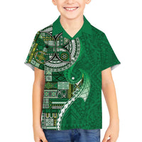 Samoan Siapo Art Tattoo Polynesian Pattern Family Matching Off Shoulder Maxi Dress and Hawaiian Shirt Green Color LT03 Son's Shirt Green - Polynesian Pride
