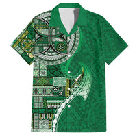 Samoan Siapo Art Tattoo Polynesian Pattern Family Matching Off Shoulder Short Dress and Hawaiian Shirt Green Color LT03 Dad's Shirt - Short Sleeve Green - Polynesian Pride