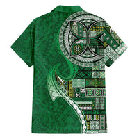 Samoan Siapo Art Tattoo Polynesian Pattern Family Matching Off Shoulder Short Dress and Hawaiian Shirt Green Color LT03 - Polynesian Pride