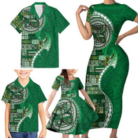Samoan Siapo Art Tattoo Polynesian Pattern Family Matching Short Sleeve Bodycon Dress and Hawaiian Shirt Green Color LT03 - Polynesian Pride