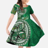 Samoan Siapo Art Tattoo Polynesian Pattern Family Matching Tank Maxi Dress and Hawaiian Shirt Green Color LT03 Daughter's Dress Green - Polynesian Pride