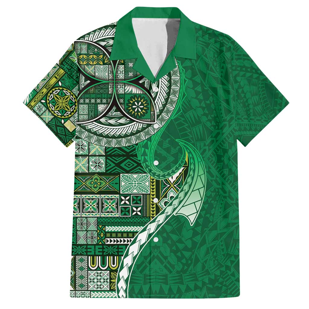 Samoan Siapo Art Tattoo Polynesian Pattern Family Matching Tank Maxi Dress and Hawaiian Shirt Green Color LT03 Dad's Shirt - Short Sleeve Green - Polynesian Pride