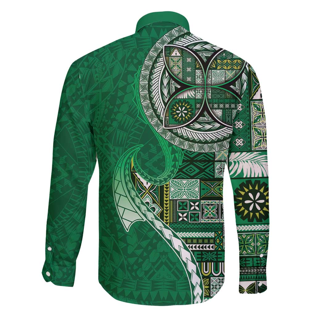 Samoan Siapo Art Tattoo Polynesian Pattern Family Matching Tank Maxi Dress and Hawaiian Shirt Green Color LT03 - Polynesian Pride