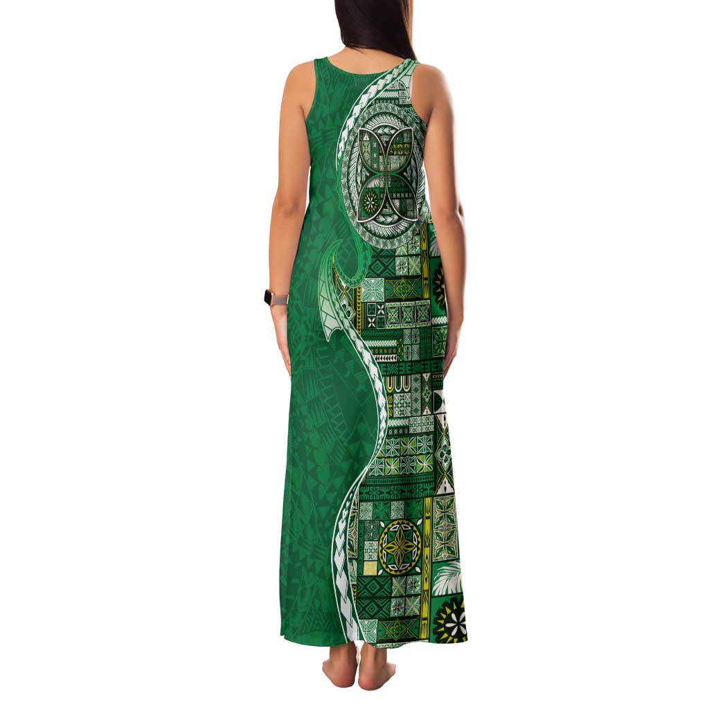 Samoan Siapo Art Tattoo Polynesian Pattern Family Matching Tank Maxi Dress and Hawaiian Shirt Green Color LT03 - Polynesian Pride
