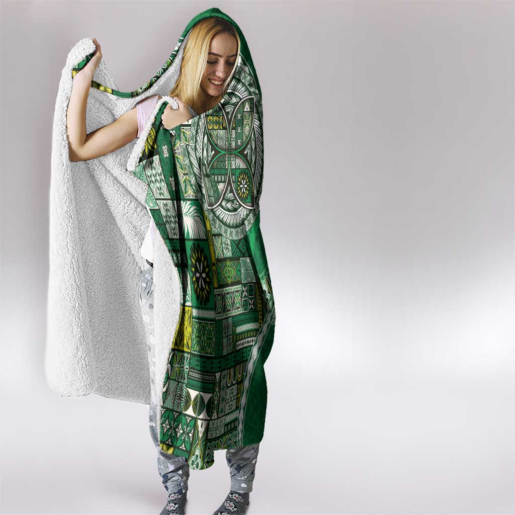 Samoan Siapo Art Tattoo Polynesian Pattern Hooded Blanket Green Color - Polynesian Pride