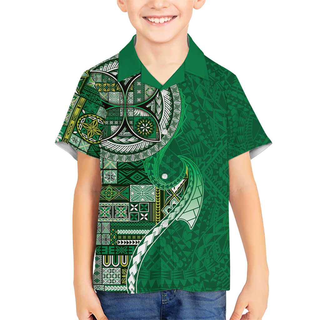 Samoan Siapo Art Tattoo Polynesian Pattern Kid Hawaiian Shirt Green Color - Polynesian Pride