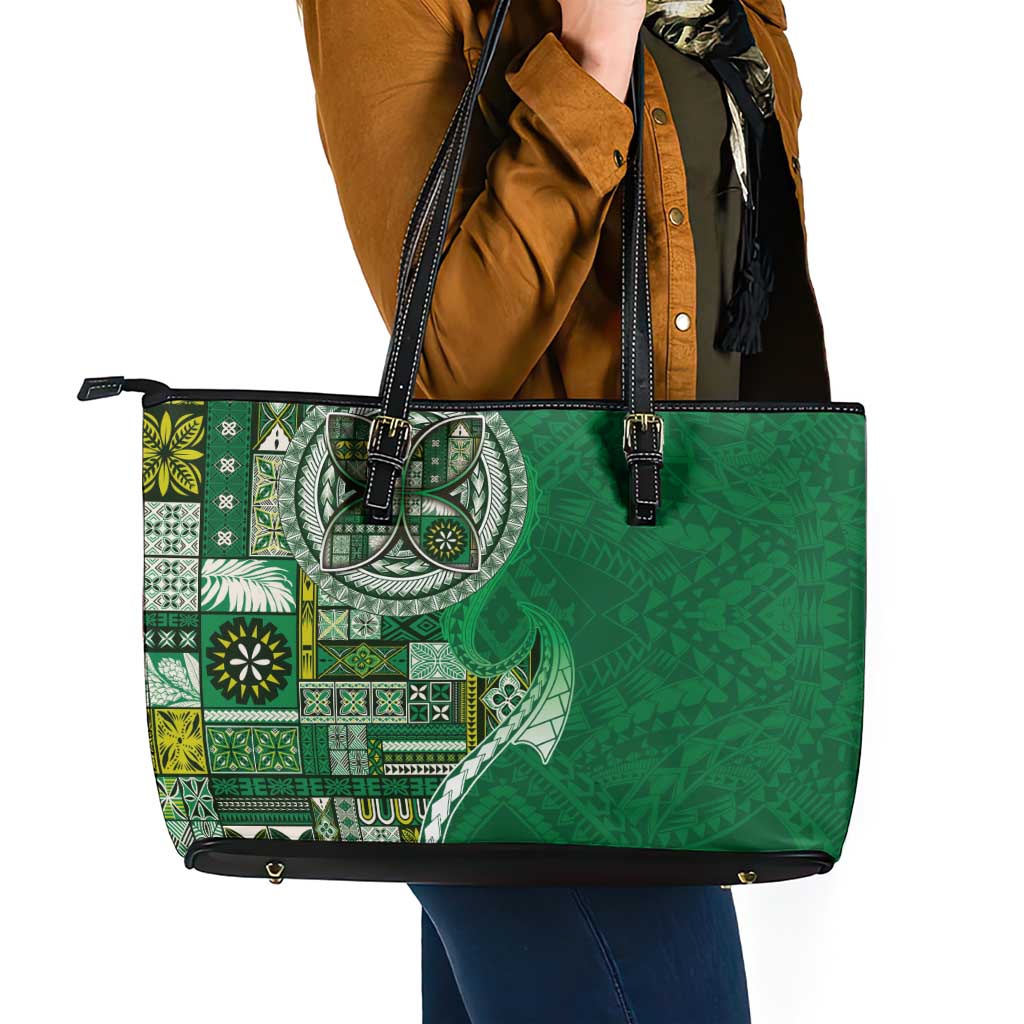 Samoan Siapo Art Tattoo Polynesian Pattern Leather Tote Bag Green Color LT03 - Polynesian Pride