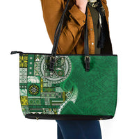 Samoan Siapo Art Tattoo Polynesian Pattern Leather Tote Bag Green Color LT03 - Polynesian Pride