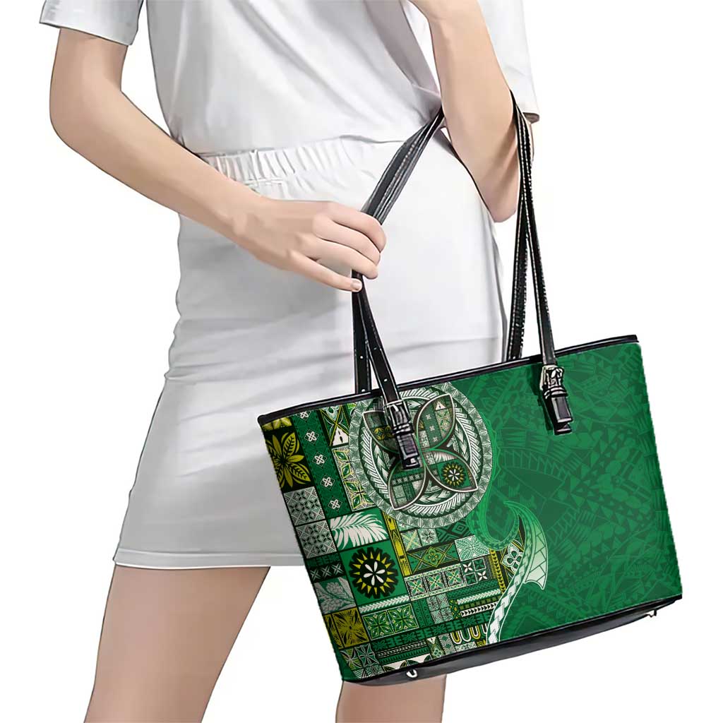 Samoan Siapo Art Tattoo Polynesian Pattern Leather Tote Bag Green Color LT03 - Polynesian Pride