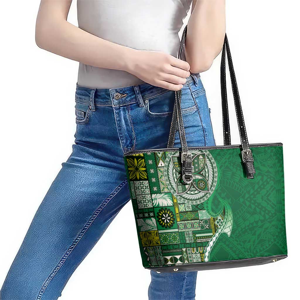 Samoan Siapo Art Tattoo Polynesian Pattern Leather Tote Bag Green Color LT03 - Polynesian Pride