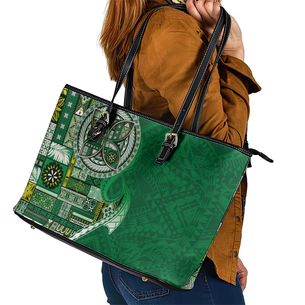 Samoan Siapo Art Tattoo Polynesian Pattern Leather Tote Bag Green Color LT03 - Polynesian Pride
