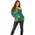 Samoan Siapo Art Tattoo Polynesian Pattern Off Shoulder Sweater Green Color - Polynesian Pride