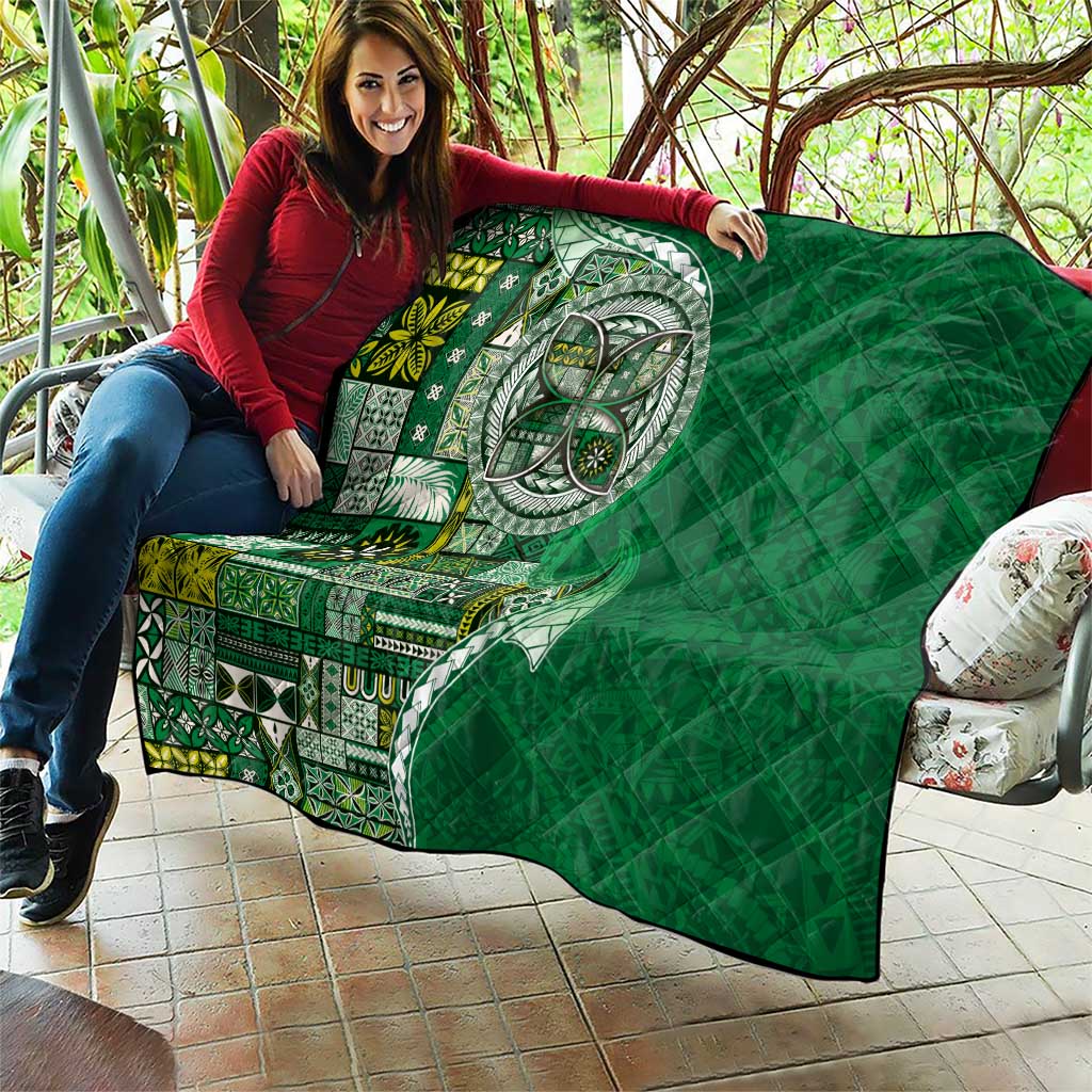 Samoan Siapo Art Tattoo Polynesian Pattern Quilt Green Color - Polynesian Pride