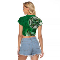 Samoan Siapo Art Tattoo Polynesian Pattern Raglan Cropped T Shirt Green Color - Polynesian Pride