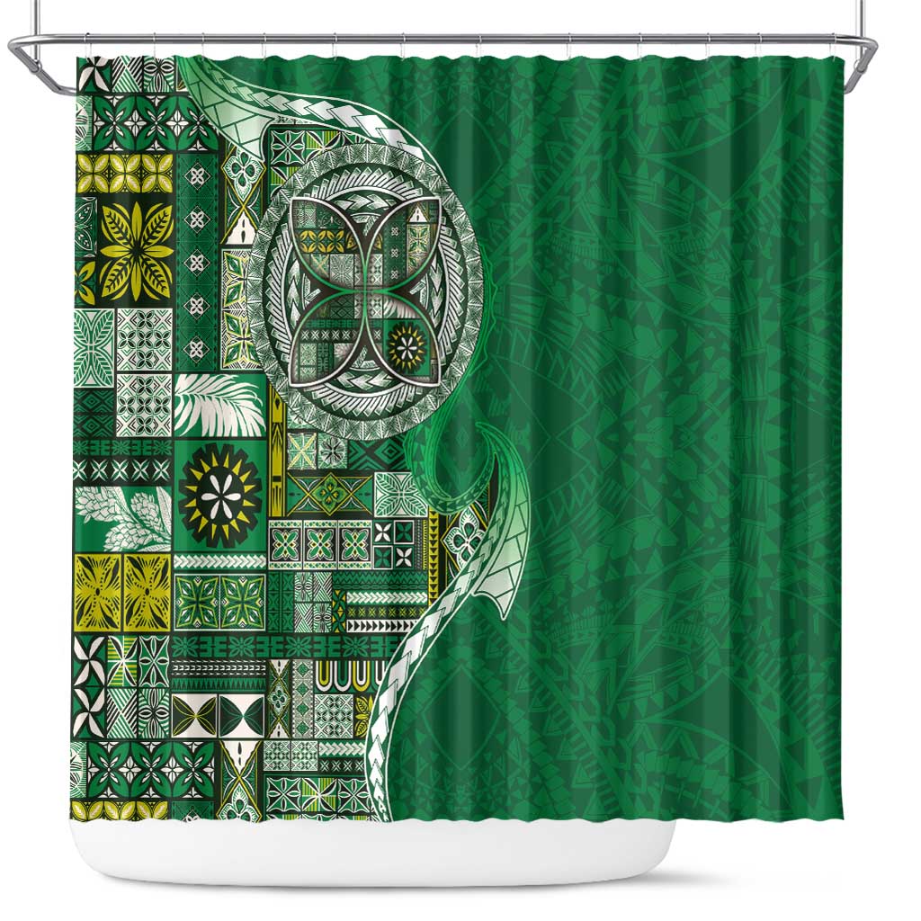 Samoan Siapo Art Tattoo Polynesian Pattern Shower Curtain Green Color - Polynesian Pride