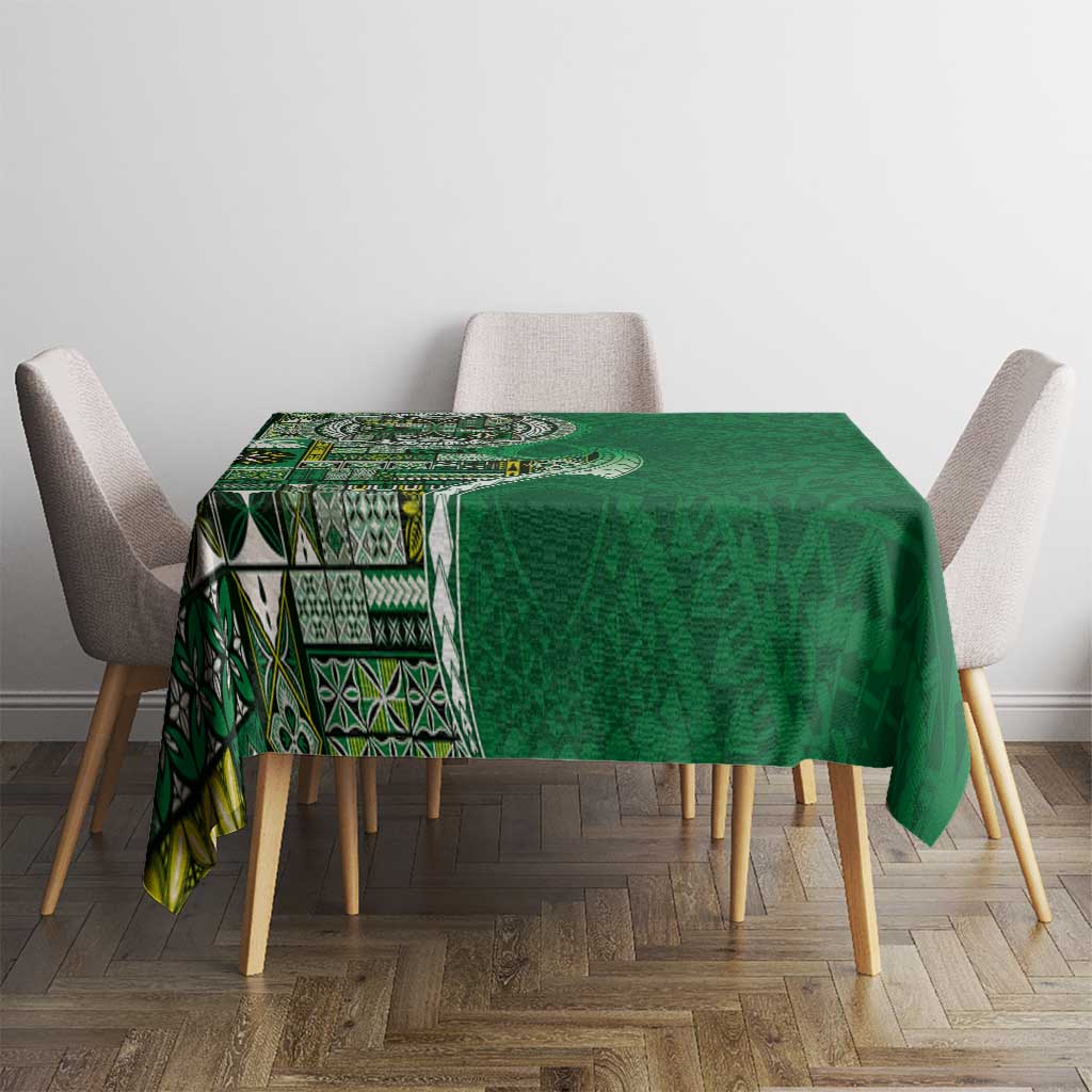 Samoan Siapo Art Tattoo Polynesian Pattern Tablecloth Green Color - Polynesian Pride