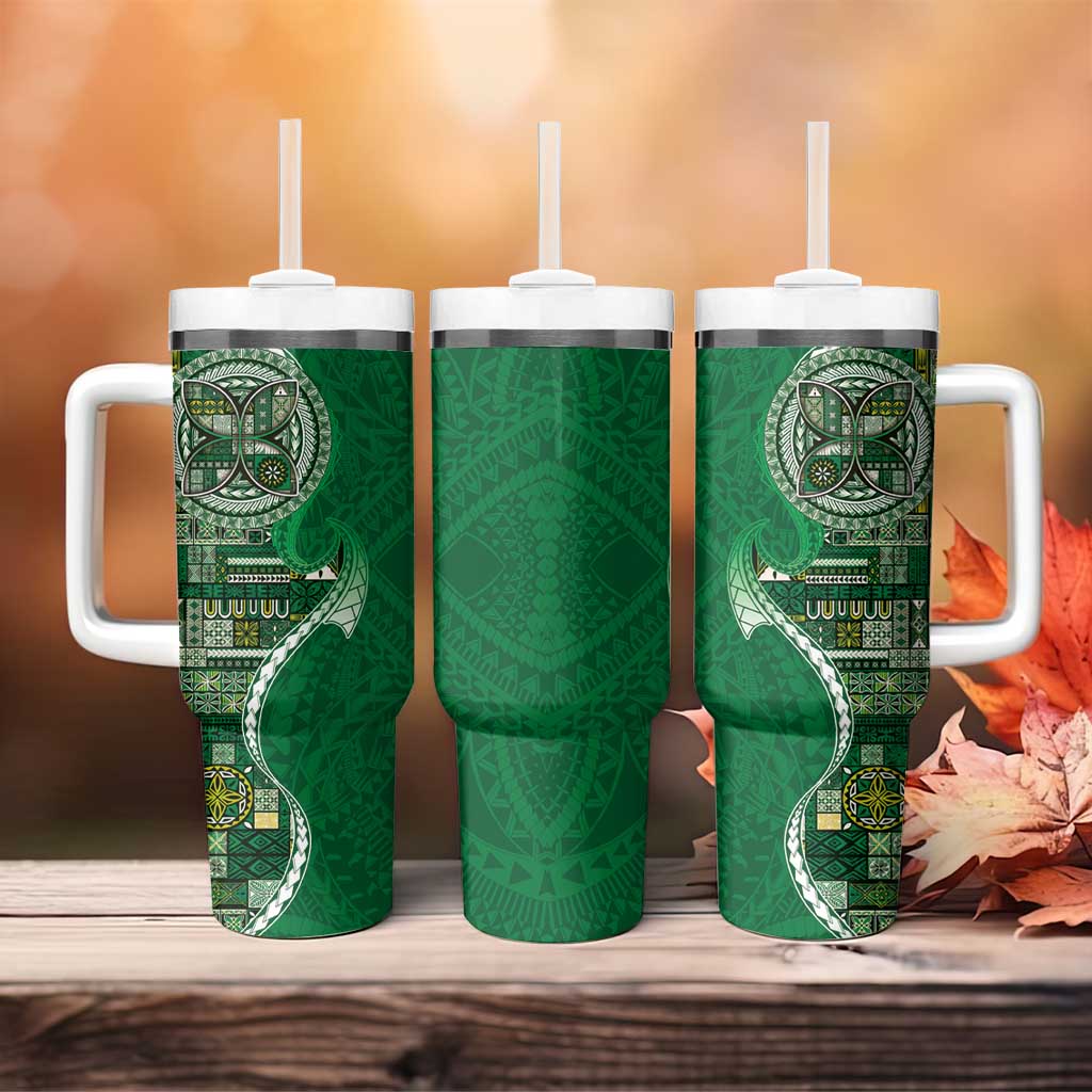 Samoan Siapo Art Tattoo Polynesian Pattern Tumbler With Handle Green Color - Polynesian Pride