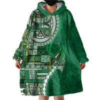 Samoan Siapo Art Tattoo Polynesian Pattern Wearable Blanket Hoodie Green Color - Polynesian Pride