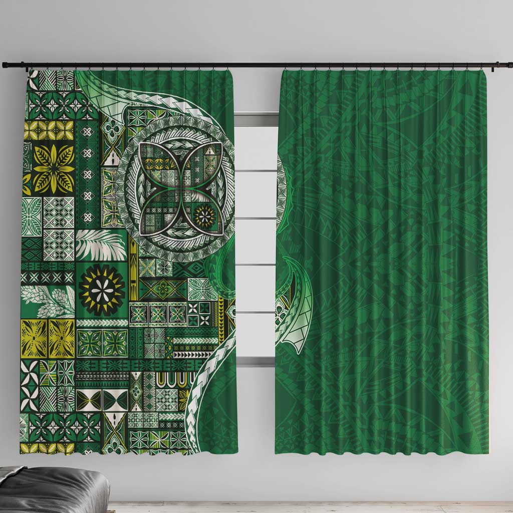 Samoan Siapo Art Tattoo Polynesian Pattern Window Curtain Green Color - Polynesian Pride