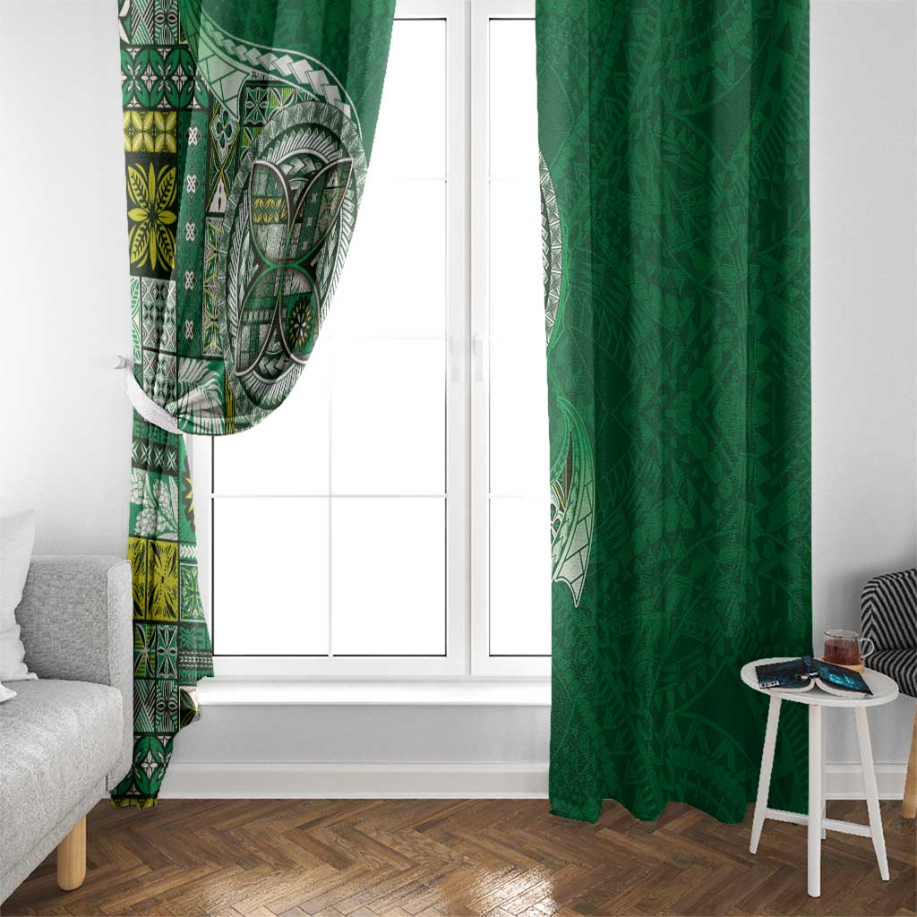 Samoan Siapo Art Tattoo Polynesian Pattern Window Curtain Green Color - Polynesian Pride