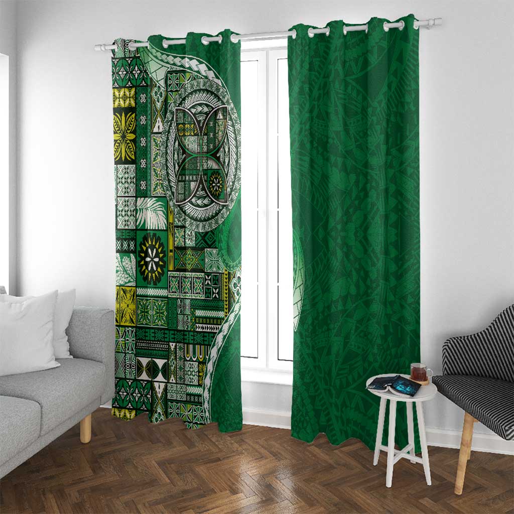 Samoan Siapo Art Tattoo Polynesian Pattern Window Curtain Green Color - Polynesian Pride