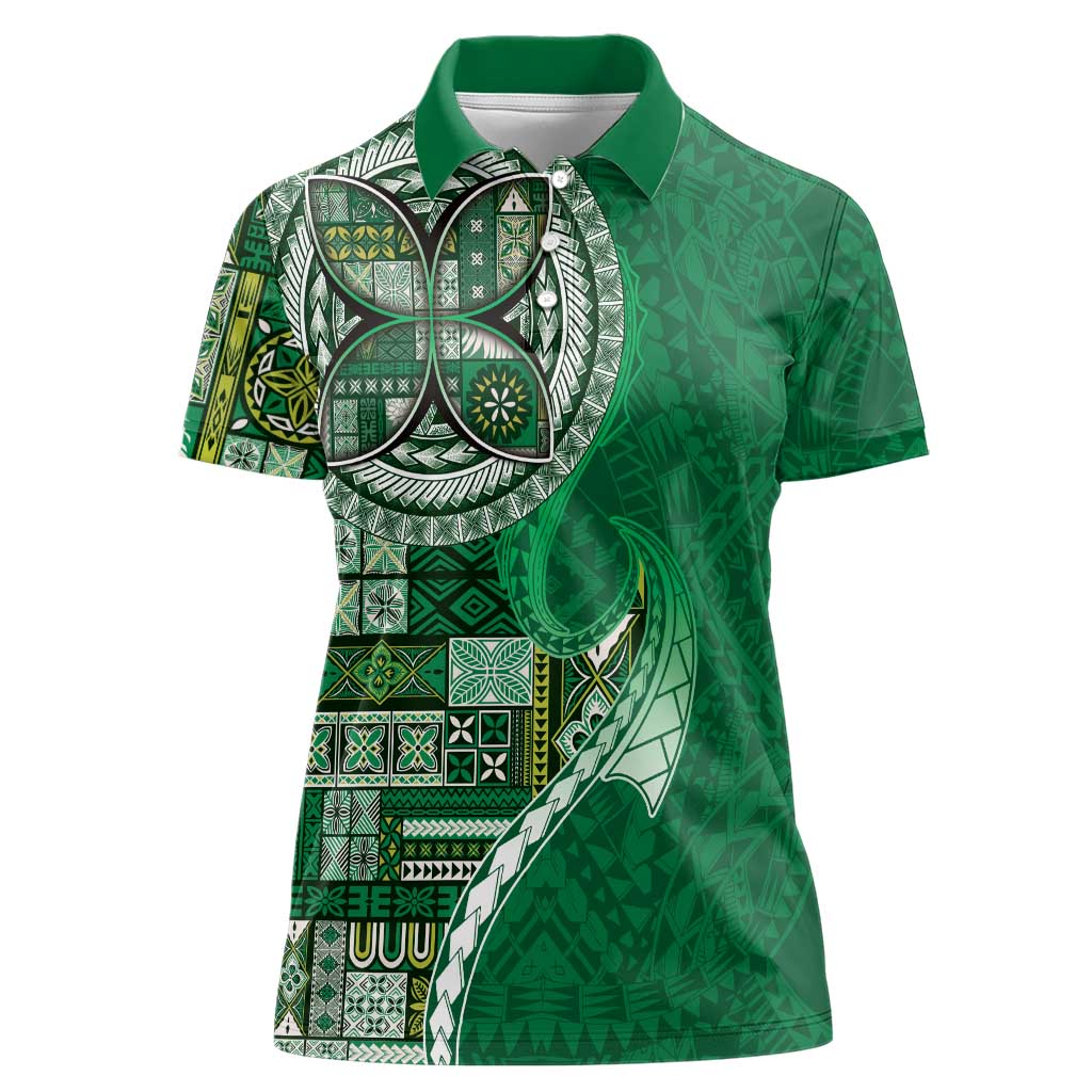 Samoan Siapo Art Tattoo Polynesian Pattern Women Polo Shirt Green Color - Polynesian Pride