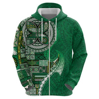Samoan Siapo Art Tattoo Polynesian Pattern Zip Hoodie Green Color - Polynesian Pride