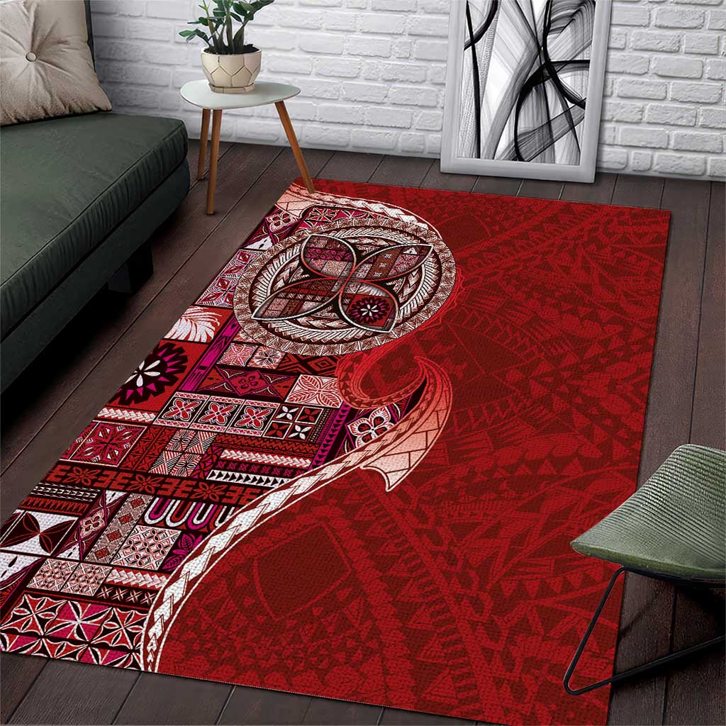Samoan Siapo Art Tattoo Polynesian Pattern Area Rug Red Color - Polynesian Pride