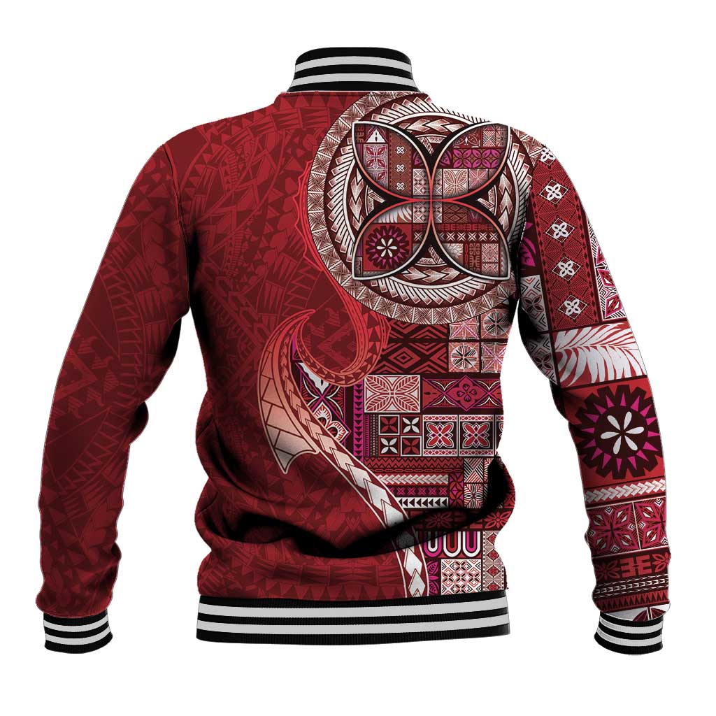 Samoan Siapo Art Tattoo Polynesian Pattern Baseball Jacket Red Color - Polynesian Pride