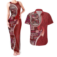 Samoan Siapo Art Tattoo Polynesian Pattern Couples Matching Tank Maxi Dress and Hawaiian Shirt Red Color - Polynesian Pride