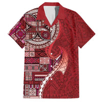Samoan Siapo Art Tattoo Polynesian Pattern Family Matching Long Sleeve Bodycon Dress and Hawaiian Shirt Red Color LT03 Dad's Shirt - Short Sleeve Red - Polynesian Pride