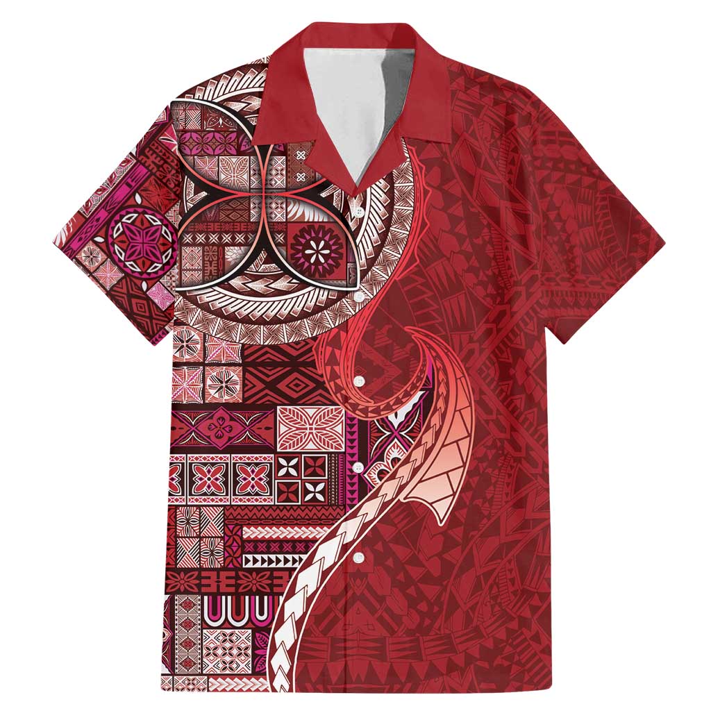 Samoan Siapo Art Tattoo Polynesian Pattern Family Matching Mermaid Dress and Hawaiian Shirt Red Color LT03 Dad's Shirt - Short Sleeve Red - Polynesian Pride