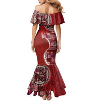 Samoan Siapo Art Tattoo Polynesian Pattern Family Matching Mermaid Dress and Hawaiian Shirt Red Color LT03 - Polynesian Pride