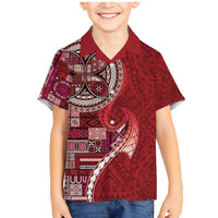 Samoan Siapo Art Tattoo Polynesian Pattern Family Matching Mermaid Dress and Hawaiian Shirt Red Color LT03 Son's Shirt Red - Polynesian Pride