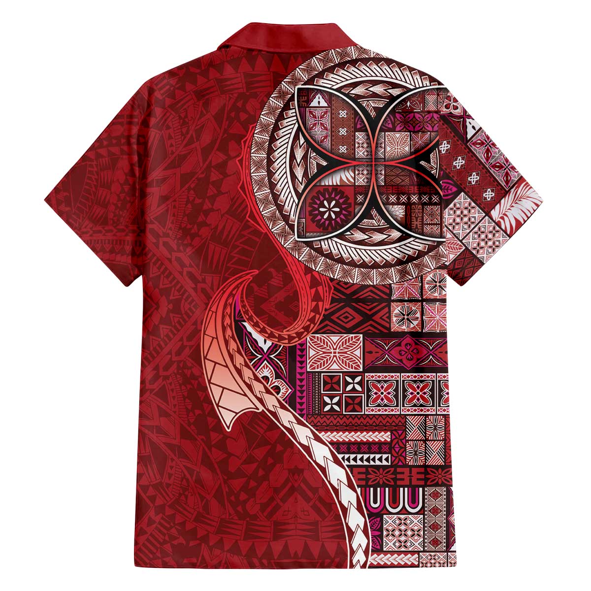 Samoan Siapo Art Tattoo Polynesian Pattern Family Matching Off The Shoulder Long Sleeve Dress and Hawaiian Shirt Red Color LT03 - Polynesian Pride