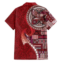 Samoan Siapo Art Tattoo Polynesian Pattern Family Matching Off The Shoulder Long Sleeve Dress and Hawaiian Shirt Red Color LT03 - Polynesian Pride